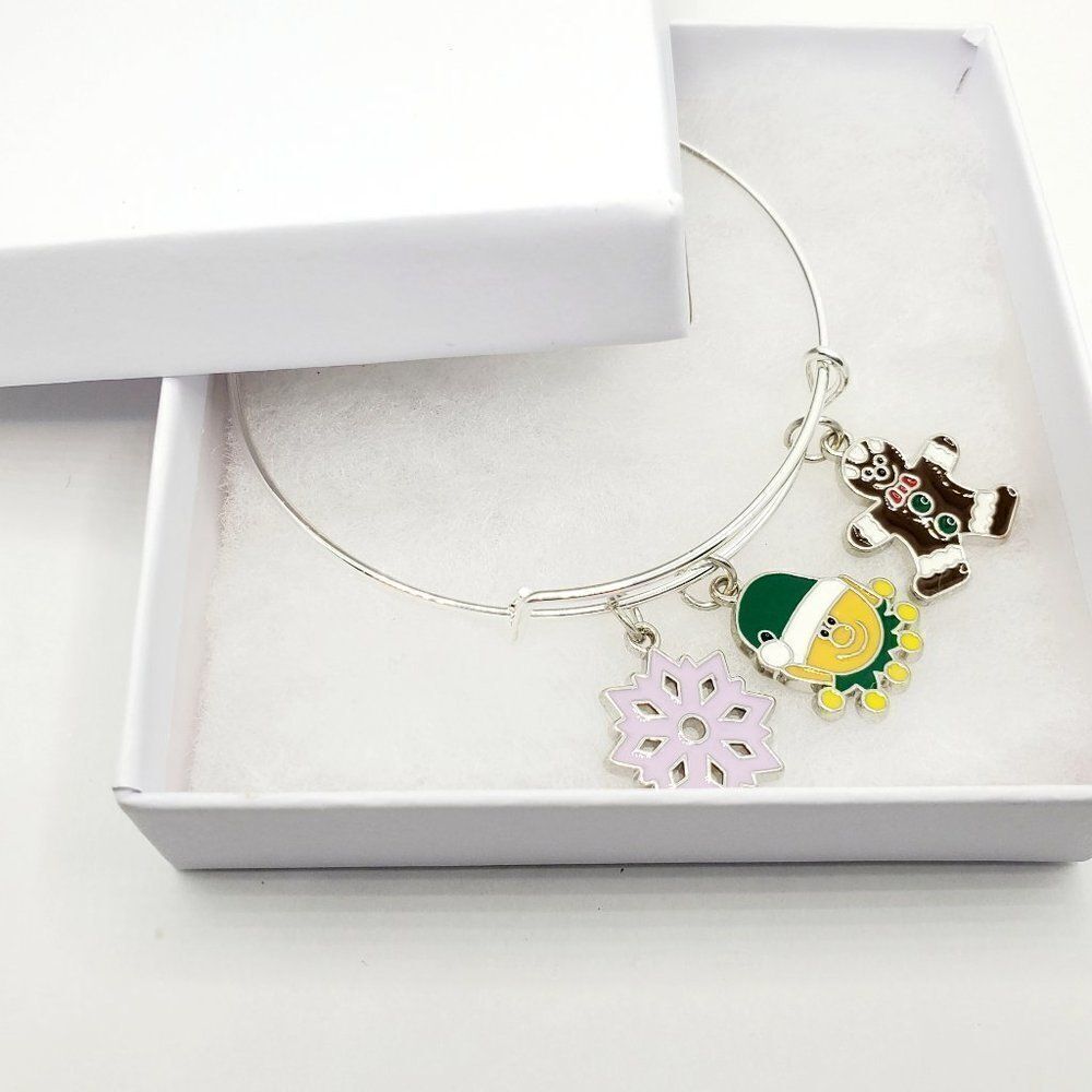 Elf Bracelet, Silver Christmas Charm Bracelet, Snowflake Jewelry